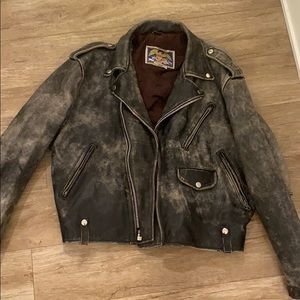 Distressed vintage leather biker jacket